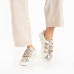 Vanessa Wu Sneakers>Baskets Nour Blanc Et Imprime Leopard A Scratchs Or