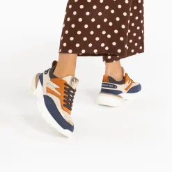 Vanessa Wu Sneakers>Baskets Ruth Bleu, Beige Et Orange A Semelle Oversize