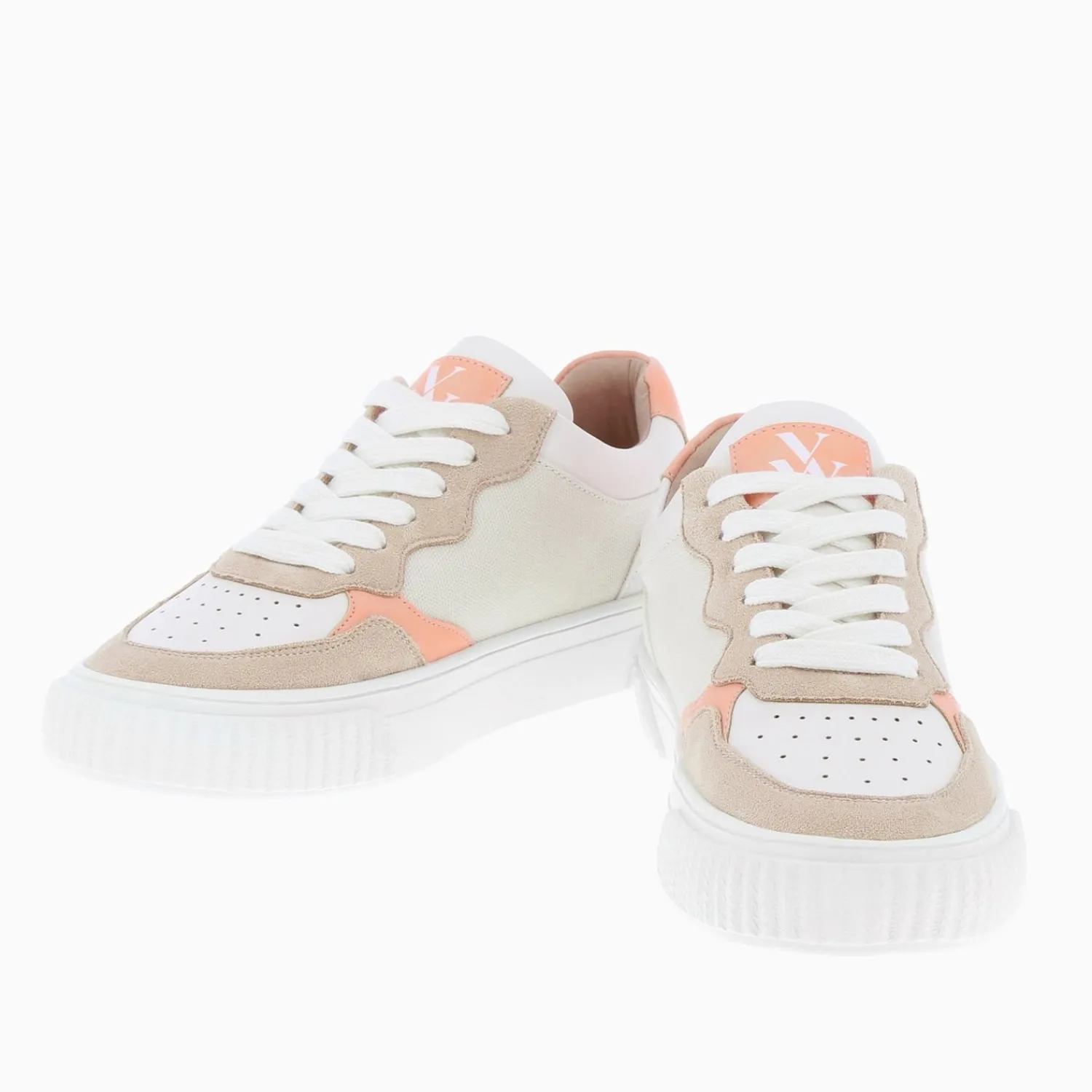 Vanessa Wu Sneakers>Baskets Sara En Toile Beige A Details Peche