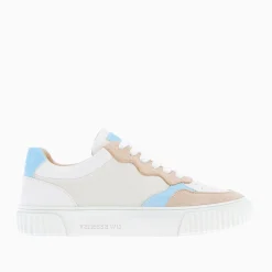 Vanessa Wu Sneakers>Baskets Sara En Toile Beige A Details Bleu Clair
