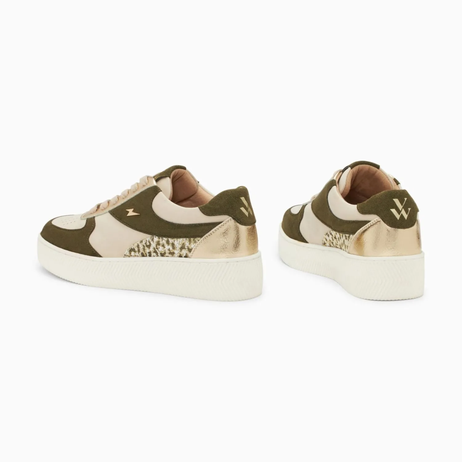 Vanessa Wu Sneakers>Baskets Theonie Beige Et Kaki A Lacets