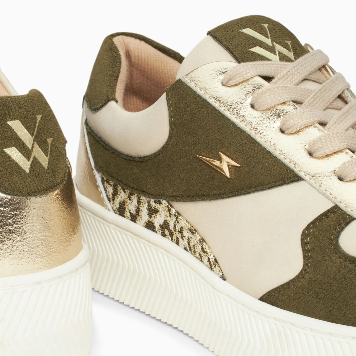 Vanessa Wu Sneakers>Baskets Theonie Beige Et Kaki A Lacets
