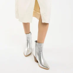 Vanessa Wu Bottines>Bottines A Talon Julia Argent Effet Texture