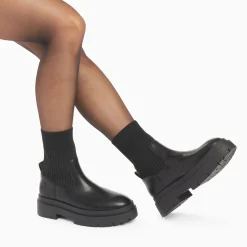 Vanessa Wu Bottines>Bottines Chaussettes Elisa Noires A Plateforme Crantee