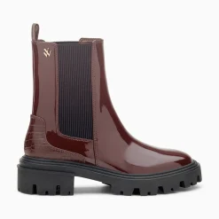 Vanessa Wu Bottines>Bottines Chelsea Pamela Bordeaux Vernies A Semelle Crantee