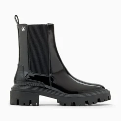 Vanessa Wu Bottines>Bottines Chelsea Pamela Noires Vernies A Semelle Crantee
