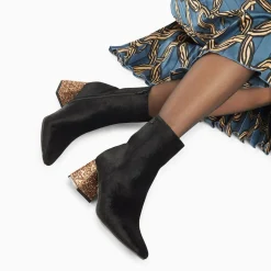 Vanessa Wu Bottines>Bottines New York Noires A Talon Paillete Bronze