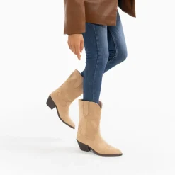 Vanessa Wu Bottines>Bottines Santiags Beverly Beiges Mi-Mollet
