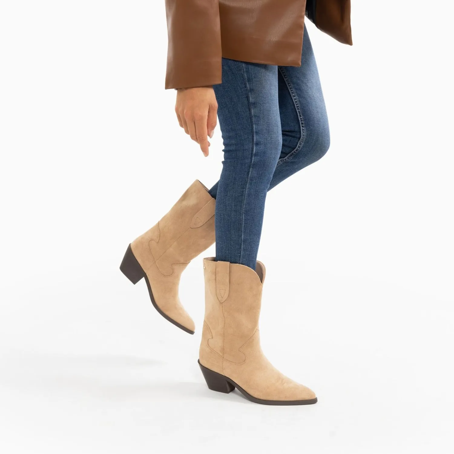 Vanessa Wu Bottines>Bottines Santiags Beverly Beiges Mi-Mollet