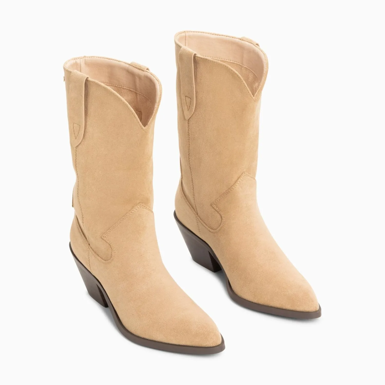 Vanessa Wu Bottines>Bottines Santiags Beverly Beiges Mi-Mollet