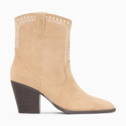 Vanessa Wu Bottines>Bottines Santiags Danae Montantes Beiges A Broderies