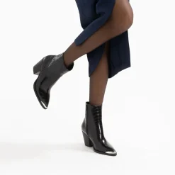 Vanessa Wu Bottines>Bottines Santiags Jenn Noir Croco A Talon