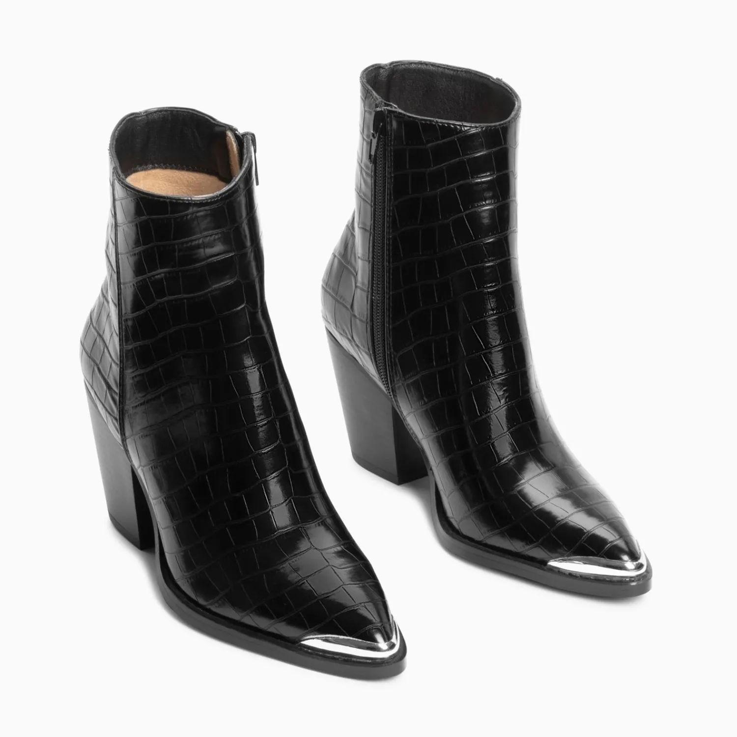 Vanessa Wu Bottines>Bottines Santiags Jenn Noir Croco A Talon