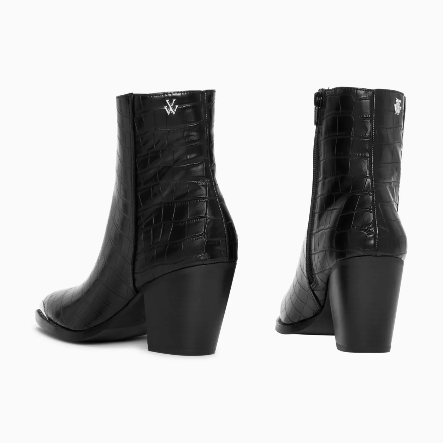 Vanessa Wu Bottines>Bottines Santiags Jenn Noir Croco A Talon