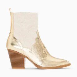 Vanessa Wu Bottines>Bottines Santiags Kelsey Bi-Matiere Beige Et Or