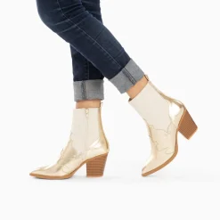 Vanessa Wu Bottines>Bottines Santiags Kelsey Bi-Matiere Beige Et Or