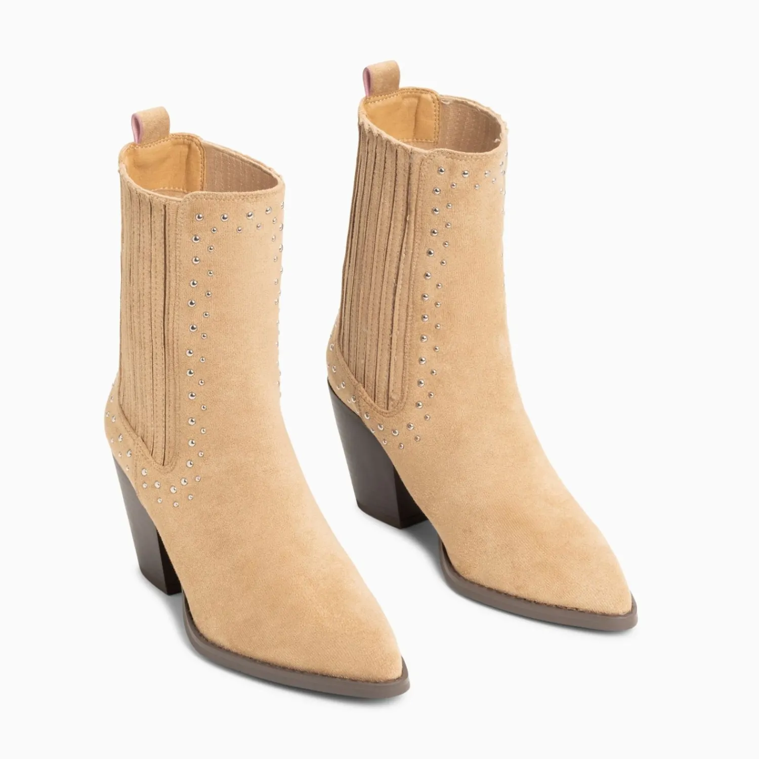 Vanessa Wu Bottines>Bottines Santiags Rivoli Montantes Beiges A Clous