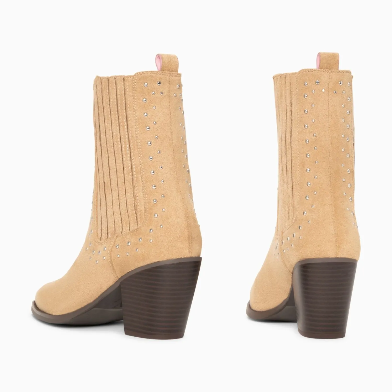 Vanessa Wu Bottines>Bottines Santiags Rivoli Montantes Beiges A Clous