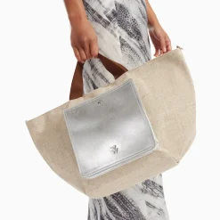 Vanessa Wu Sacs>Cabas Iris Beige A Pochette Argent