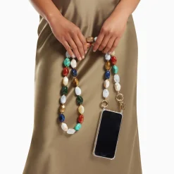 Vanessa Wu Accessoires Pour Téléphone>Chaine De Telephone Livia En Pierres Multicolores