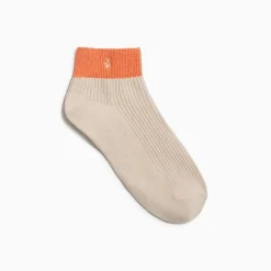 Vanessa Wu Chaussettes>Chaussettes Courtes Lia Beige Et Orange Cotelees