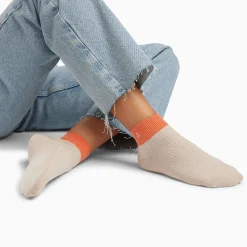 Vanessa Wu Chaussettes>Chaussettes Courtes Lia Beige Et Orange Cotelees