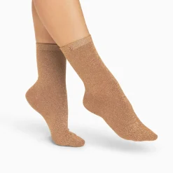 Vanessa Wu Chaussettes>Chaussettes Quinn Camel Et Or Paillete