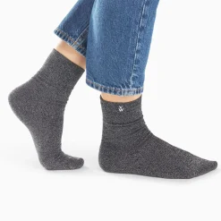 Vanessa Wu Chaussettes>Chaussettes Quinn Noir Et Argent Paillete