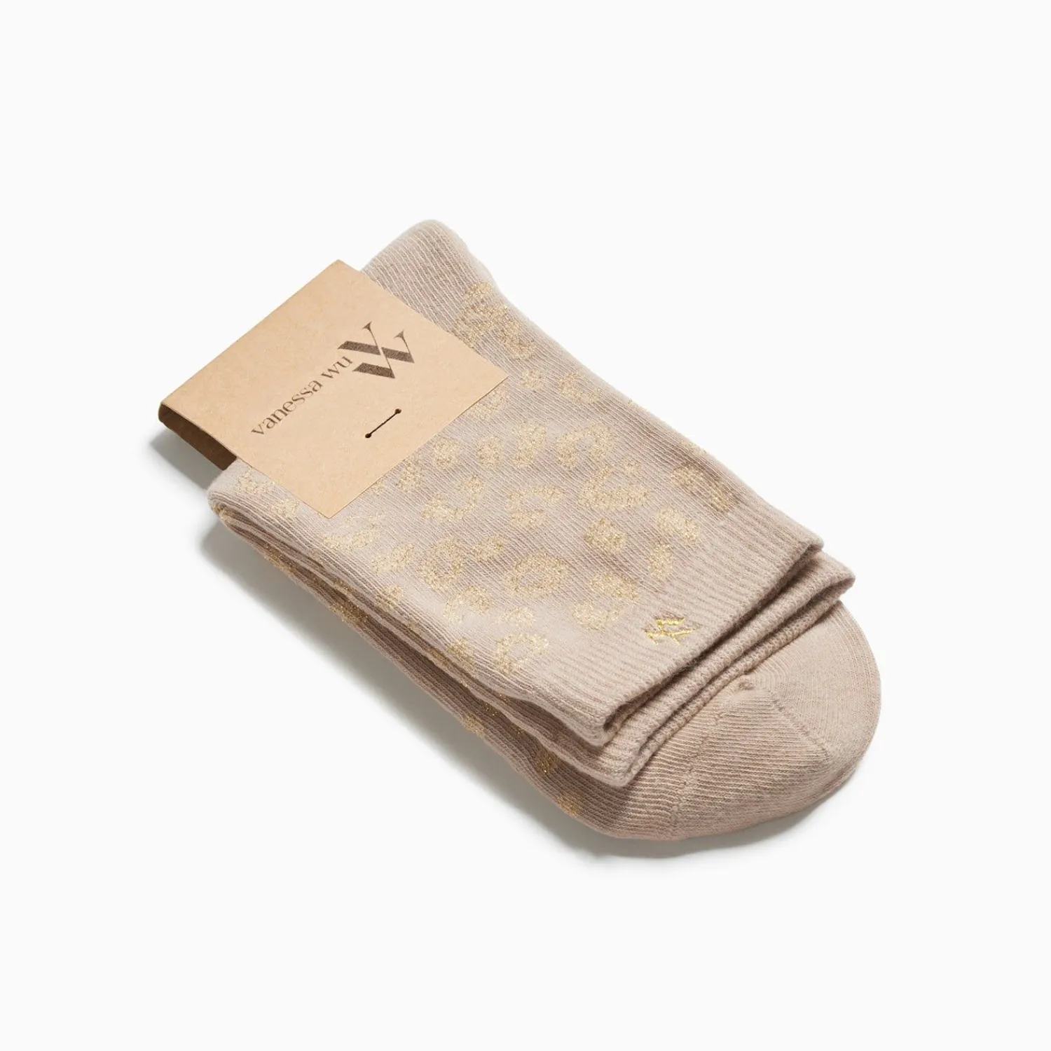 Vanessa Wu Chaussettes>Chaussettes Tara Beige Et Leopard Or