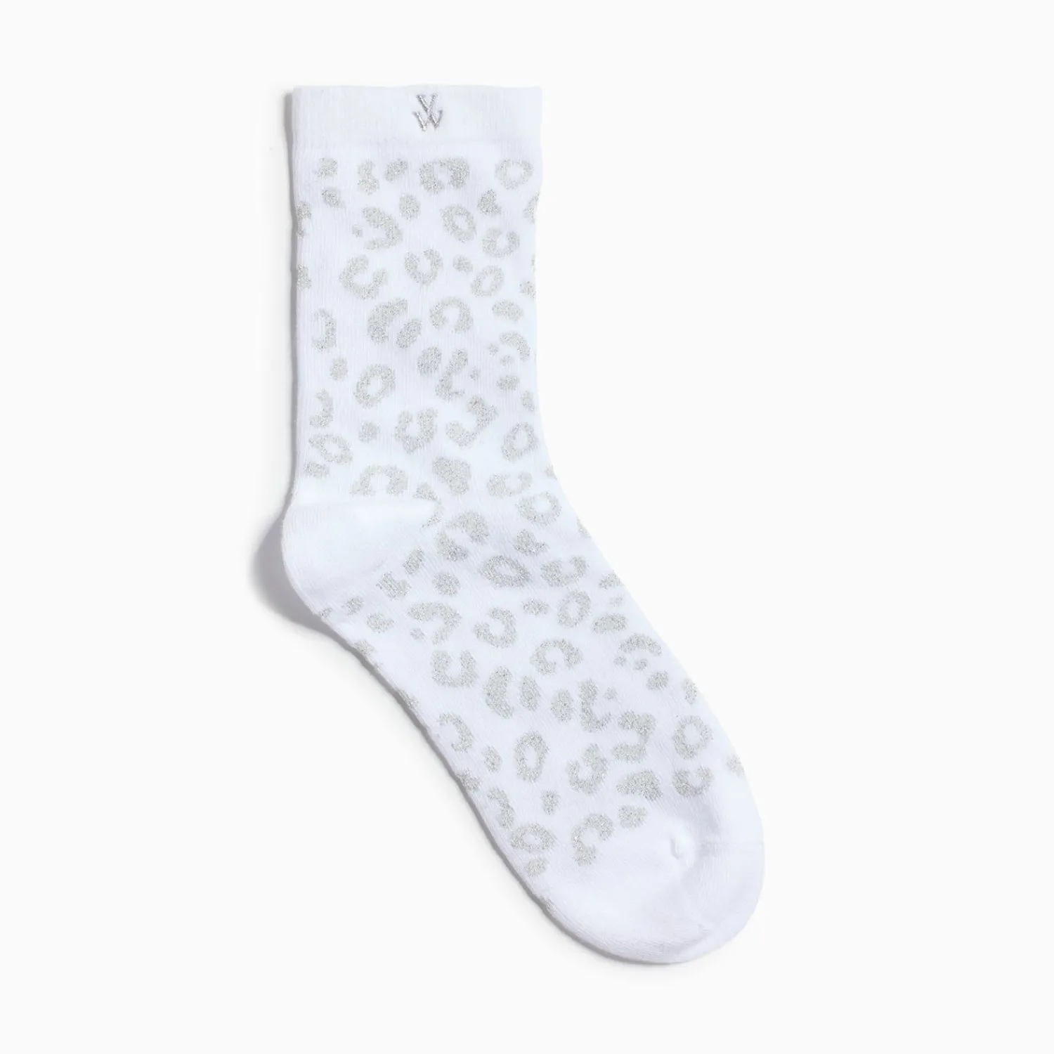 Vanessa Wu Chaussettes>Chaussettes Tara Blanc Et Leopard Argent