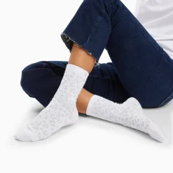 Vanessa Wu Chaussettes>Chaussettes Tara Blanc Et Leopard Argent