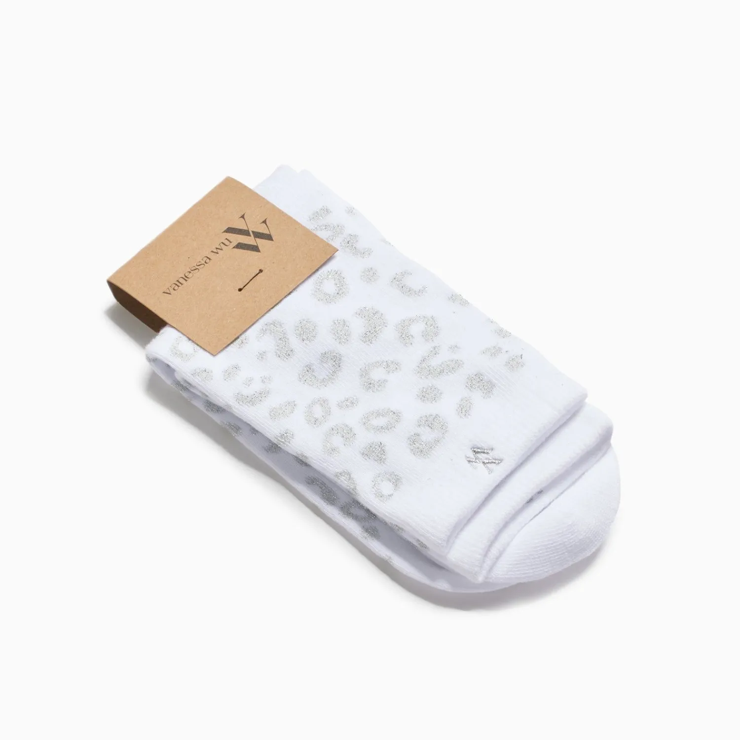 Vanessa Wu Chaussettes>Chaussettes Tara Blanc Et Leopard Argent