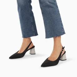 Vanessa Wu Escarpins>Escarpins Slingback Paris Noirs A Bout Pointu Et Talon Strass
