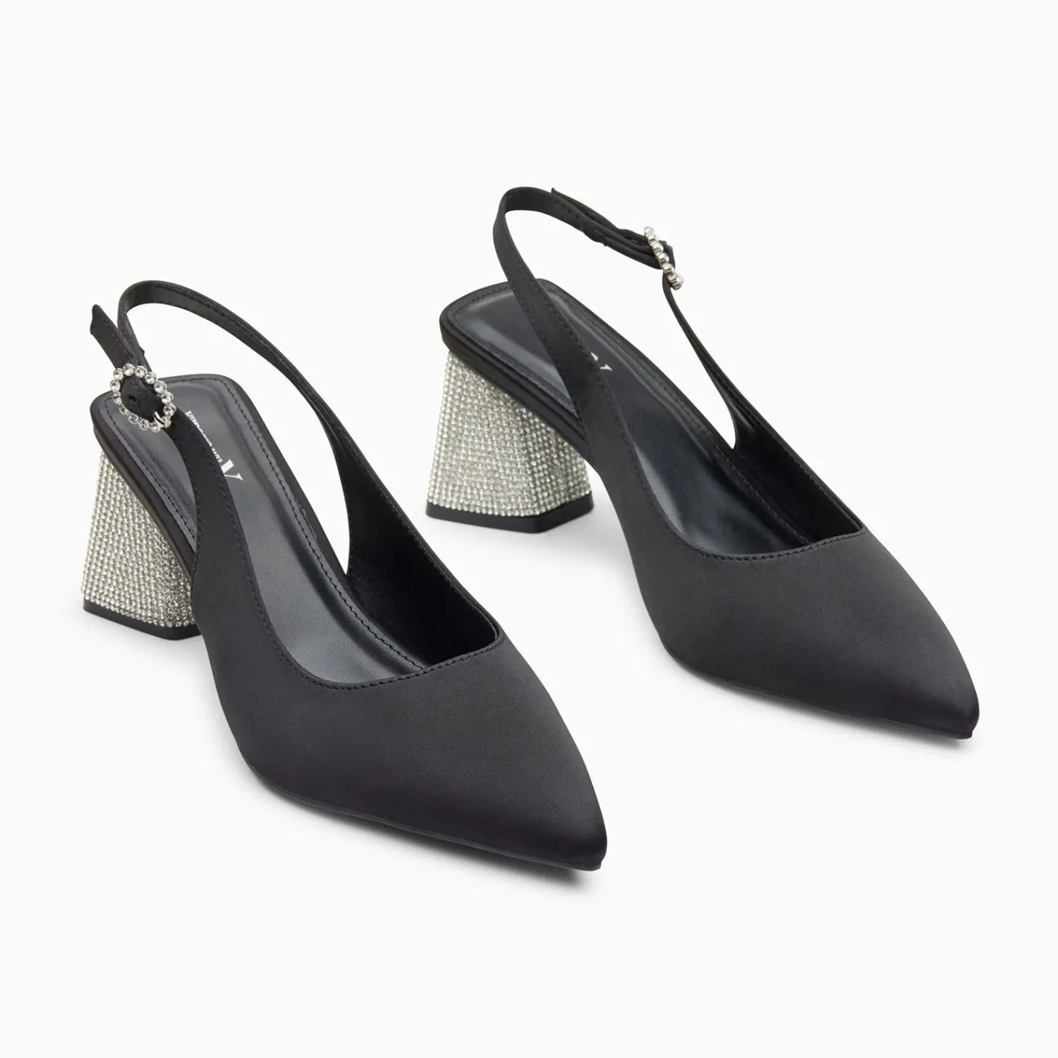 Vanessa Wu Escarpins>Escarpins Slingback Paris Noirs A Bout Pointu Et Talon Strass