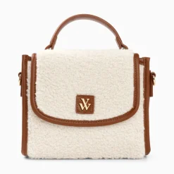 Vanessa Wu Sacs>Mini Sac A Main Victoria Ivoire Et Camel En Faux Shearling