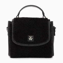 Vanessa Wu Sacs>Mini Sac A Main Victoria Noir En Faux Shearling