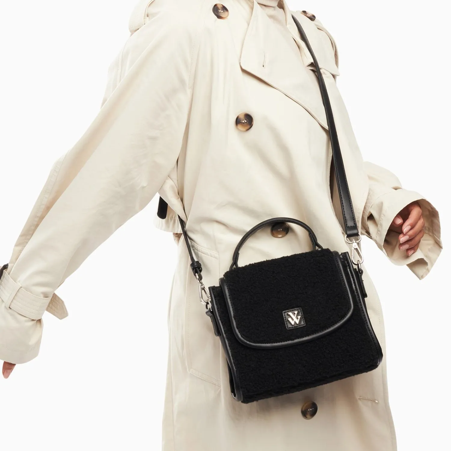Vanessa Wu Sacs>Mini Sac A Main Victoria Noir En Faux Shearling