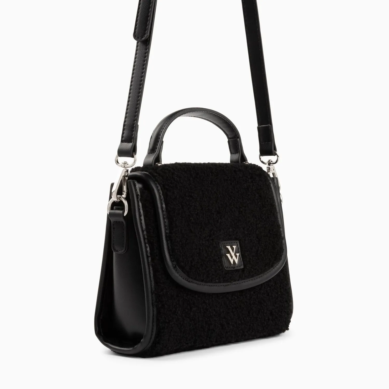 Vanessa Wu Sacs>Mini Sac A Main Victoria Noir En Faux Shearling