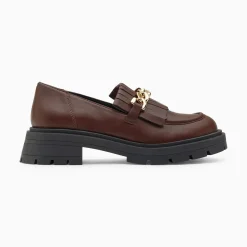 Vanessa Wu Mocassins, Derbies, Ballerines>Mocassins Angele Marron A Chaine Or Et Semelle Crantee