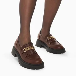 Vanessa Wu Mocassins, Derbies, Ballerines>Mocassins Angele Marron A Chaine Or Et Semelle Crantee