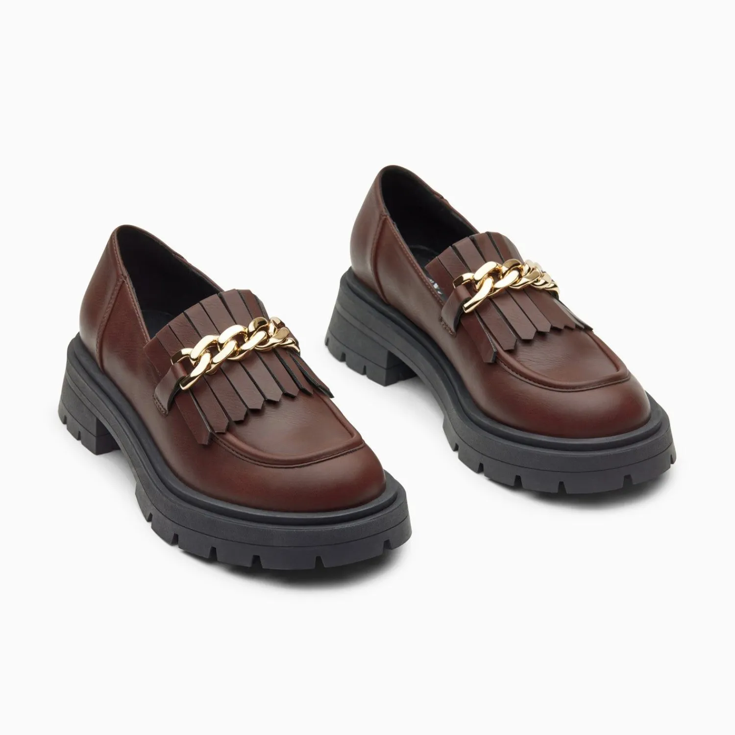 Vanessa Wu Mocassins, Derbies, Ballerines>Mocassins Angele Marron A Chaine Or Et Semelle Crantee