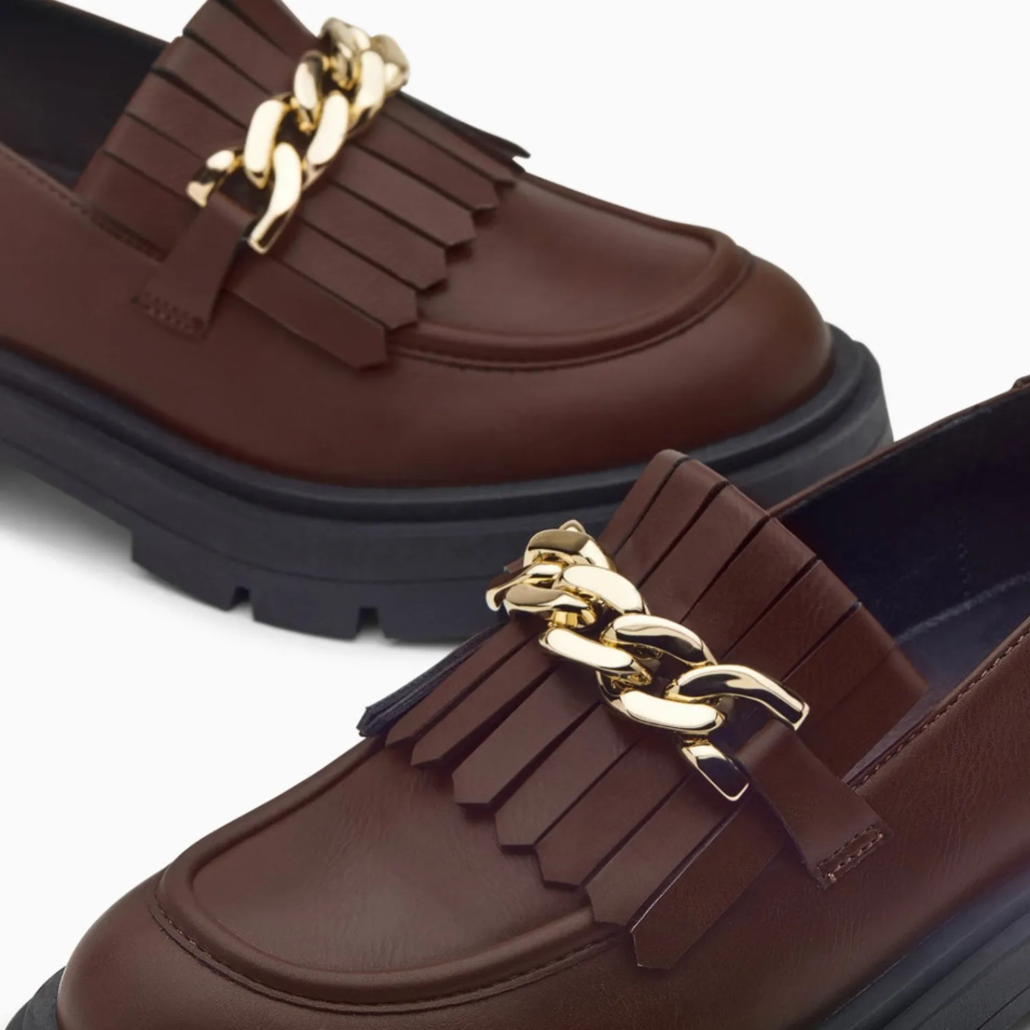 Vanessa Wu Mocassins, Derbies, Ballerines>Mocassins Angele Marron A Chaine Or Et Semelle Crantee