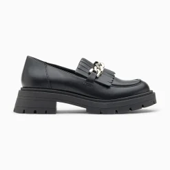 Vanessa Wu Mocassins, Derbies, Ballerines>Mocassins Angele Noirs A Chaine Argent Et Semelle Crantee