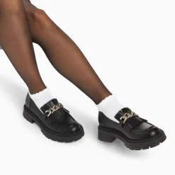 Vanessa Wu Mocassins, Derbies, Ballerines>Mocassins Angele Noirs A Chaine Argent Et Semelle Crantee