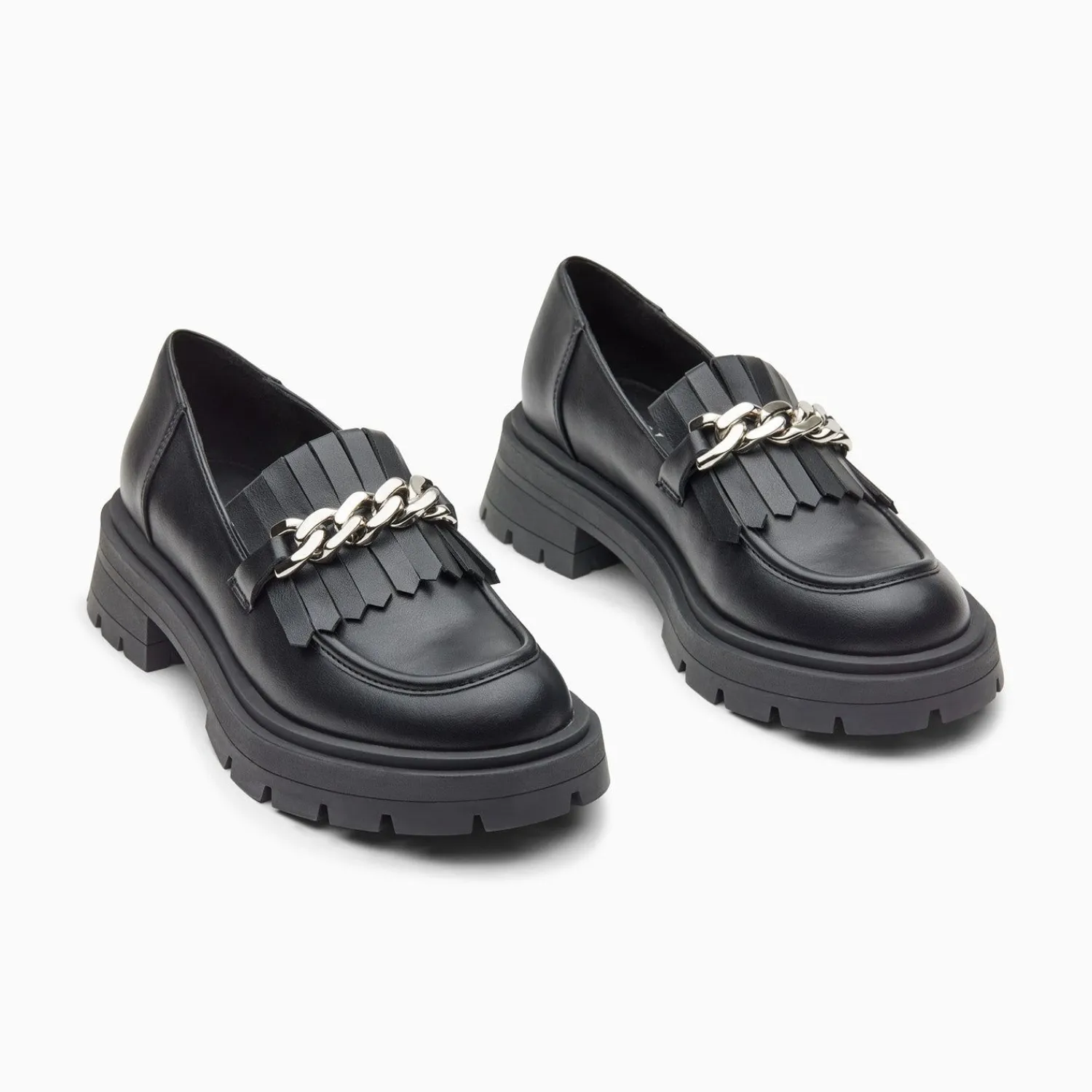 Vanessa Wu Mocassins, Derbies, Ballerines>Mocassins Angele Noirs A Chaine Argent Et Semelle Crantee