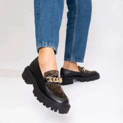Vanessa Wu Mocassins, Derbies, Ballerines>Mocassins Simone Noir Et Kaki A Semelle Crantee