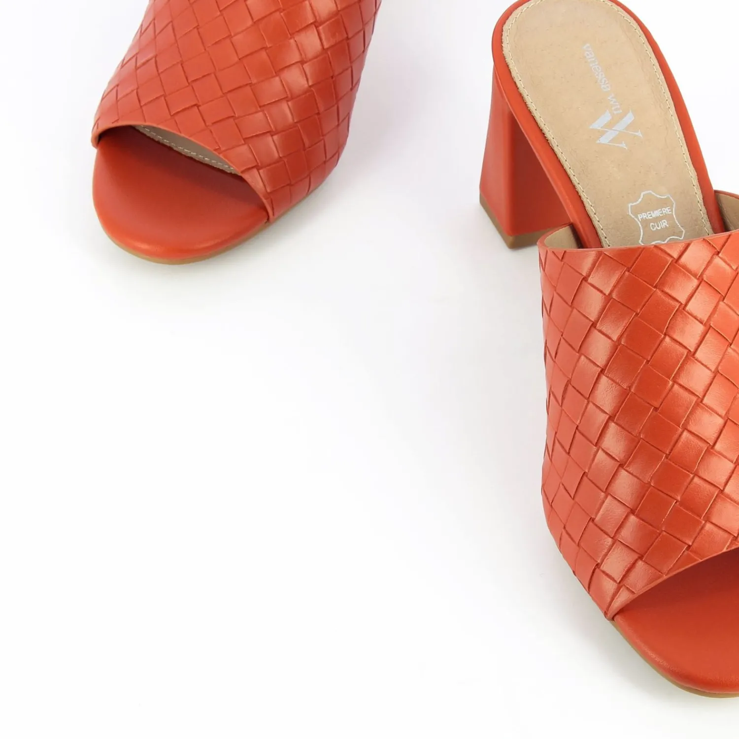 Vanessa Wu Sandales À Talon, Compensées>Mules A Talon Melaurie Rouge Effet Tresse