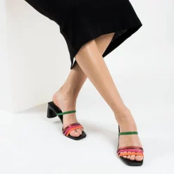 Vanessa Wu Sandales À Talon, Compensées>Mules Gaetane Noires A Brides Multicolores