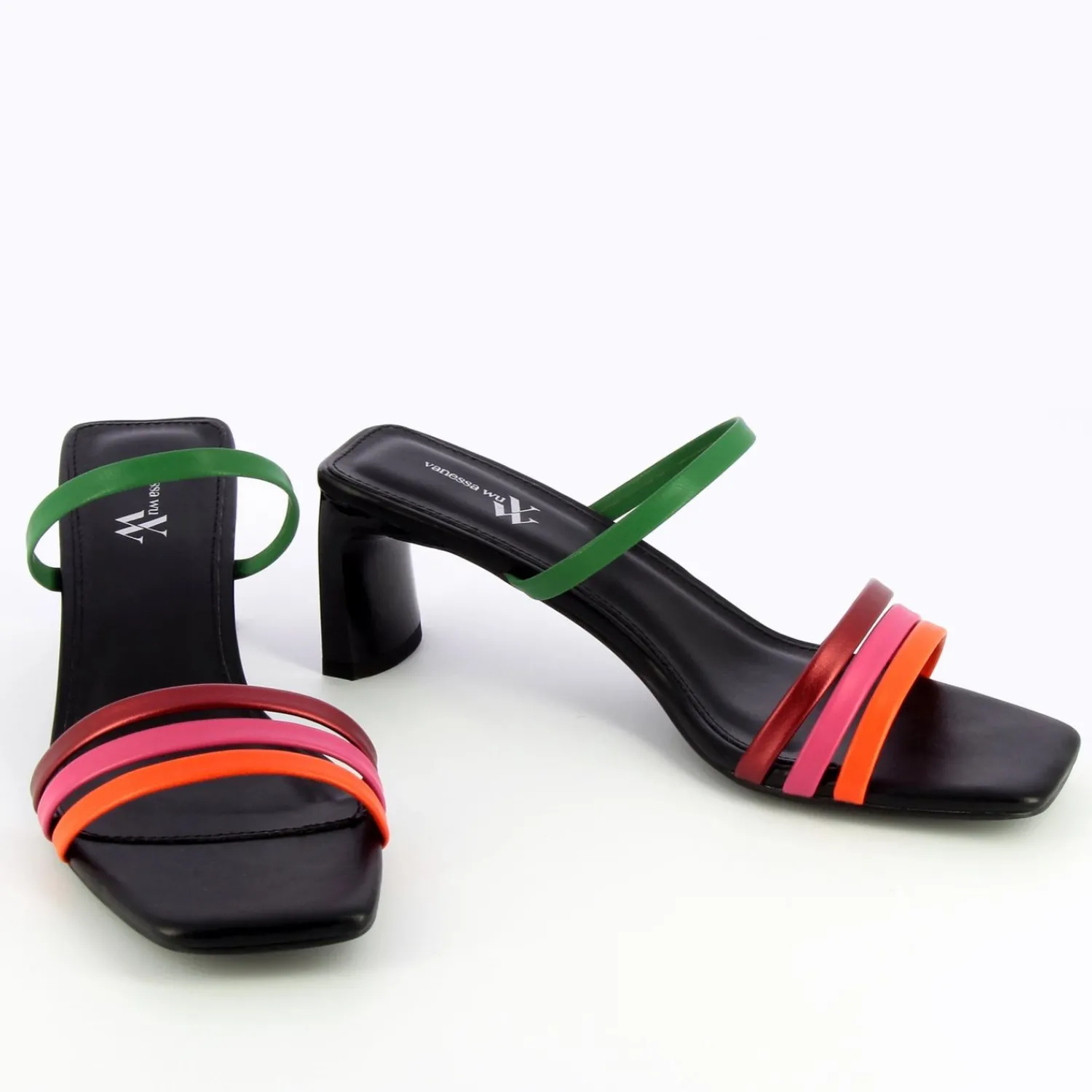 Vanessa Wu Sandales À Talon, Compensées>Mules Gaetane Noires A Brides Multicolores