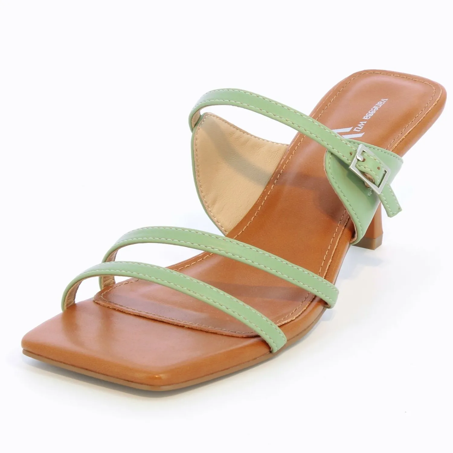 Vanessa Wu Sandales À Talon, Compensées>Mules Kitten Heel Axelle Vert Amande